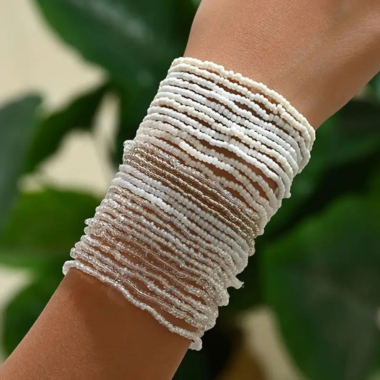 Whites Beaded Glass Bracelets