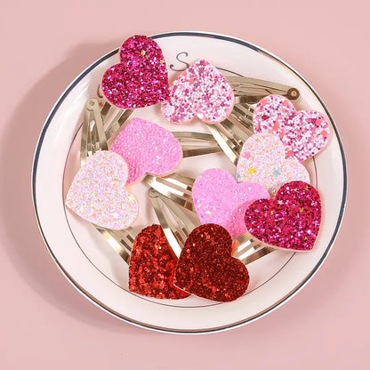 Valentine's Glitter Heart Hair Clips Pack of 10