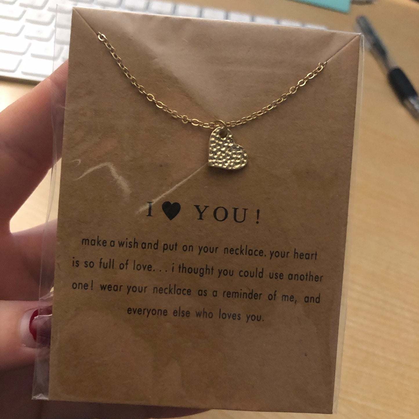 I Love You Gold Necklace on Card