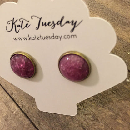 Larah Purple Sparkle 12mm Stone Druzy Like Earrings