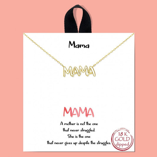 Gold MAMA Necklace Outlined On Card