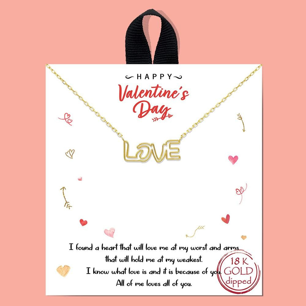 LOVE Outlined Gold Necklace on Card