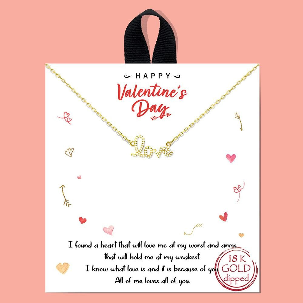 Dainty Gold Love Necklace on Card