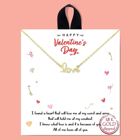 Dainty Gold Love Necklace on Card