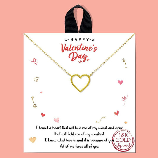 Outlined Gold Heart Necklace on Card