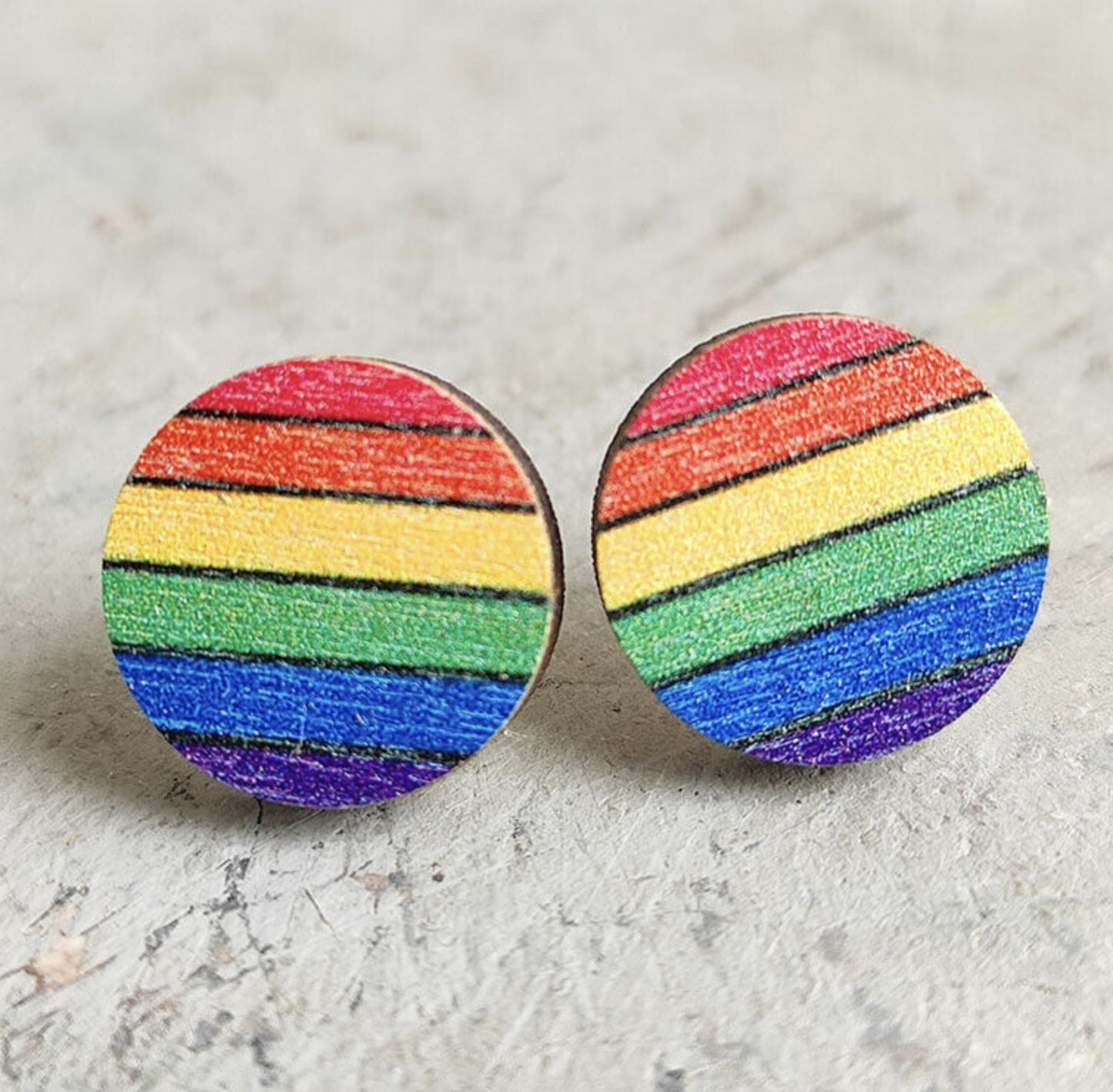 Rainbow Wood Stud Earrings