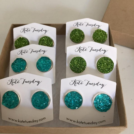 Turquoise and Lime Green Druzy Earrings Box