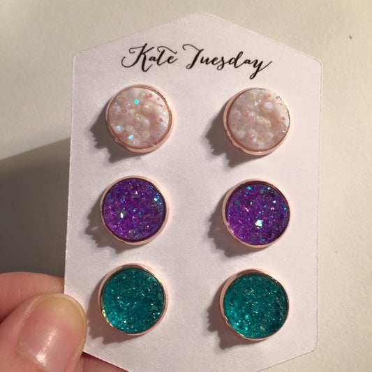 Eve Triple Druzy Earrings Set