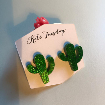 Sparkly Cactus Acrylic Earrings