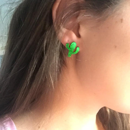 Sparkly Cactus Acrylic Earrings