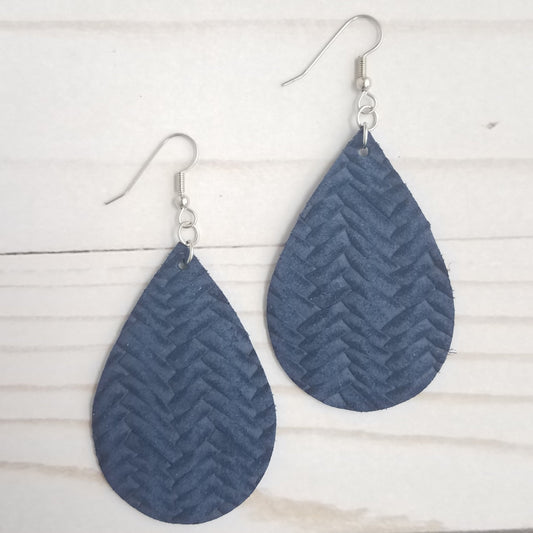 Navy Fishtail Braid Leather Drop Earrings