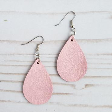 Mini Signature Pink Leather Teardrop Earrings