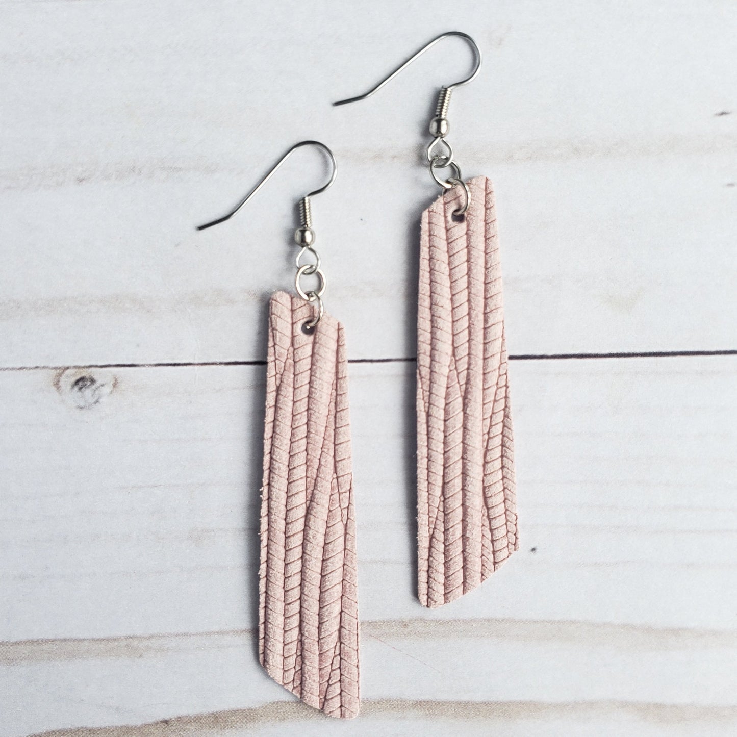 Light Pink Palm Leather Bar Earrings Valentine's Day
