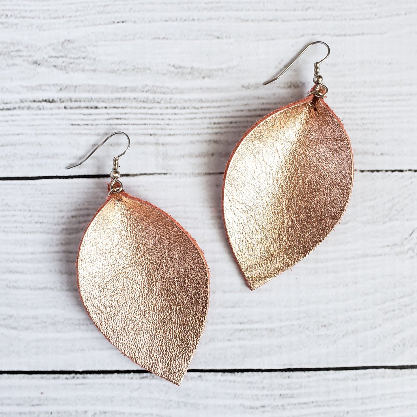 Rose Gold Leather Leaf Earrings