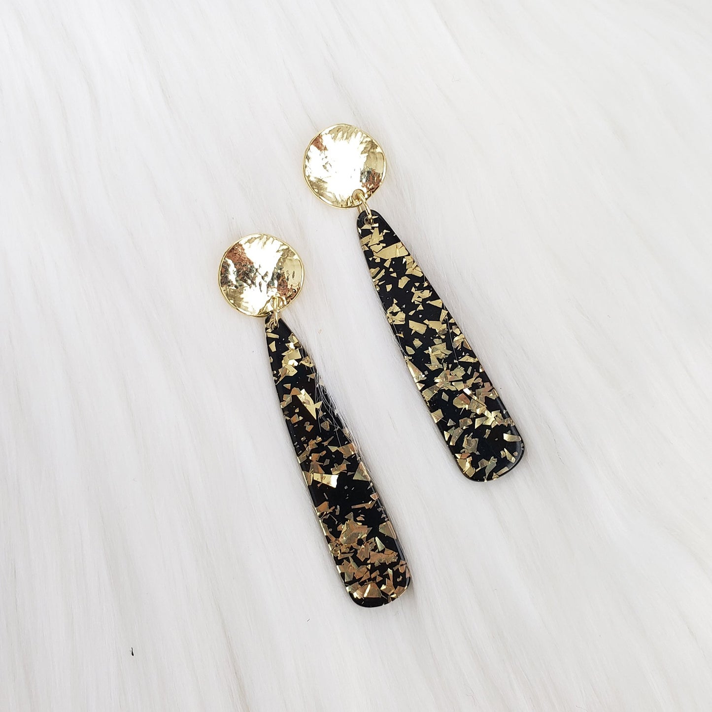 Gold Confetti Acrylic Bar Drop Earrings