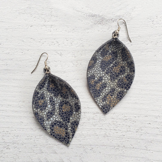 Glamour Leopard Leather Leaf Earrings