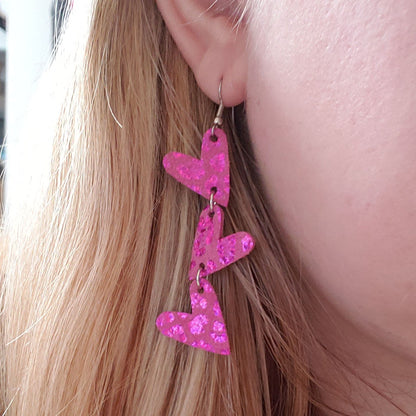 Pink Holographic Dainty Heart Leather Earrings Valentine's Day