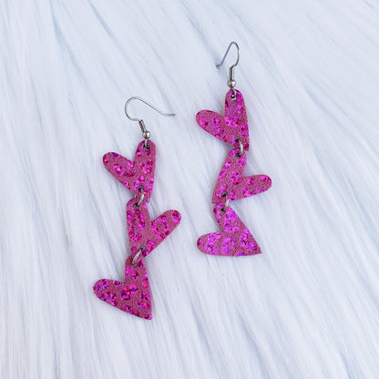 Pink Holographic Dainty Heart Leather Earrings Valentine's Day