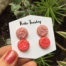 Double Druzy Matte Pink + Berry Earrings Set