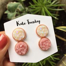 Double White + Matte Pink Druzy Earrings Set