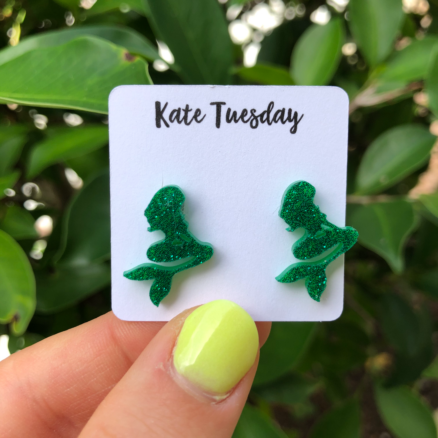 Green Sparkly Mermaid Stud Earrings