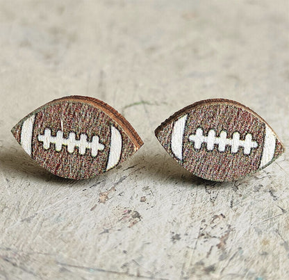 Wood Hand Painted Sports Stud Earrings