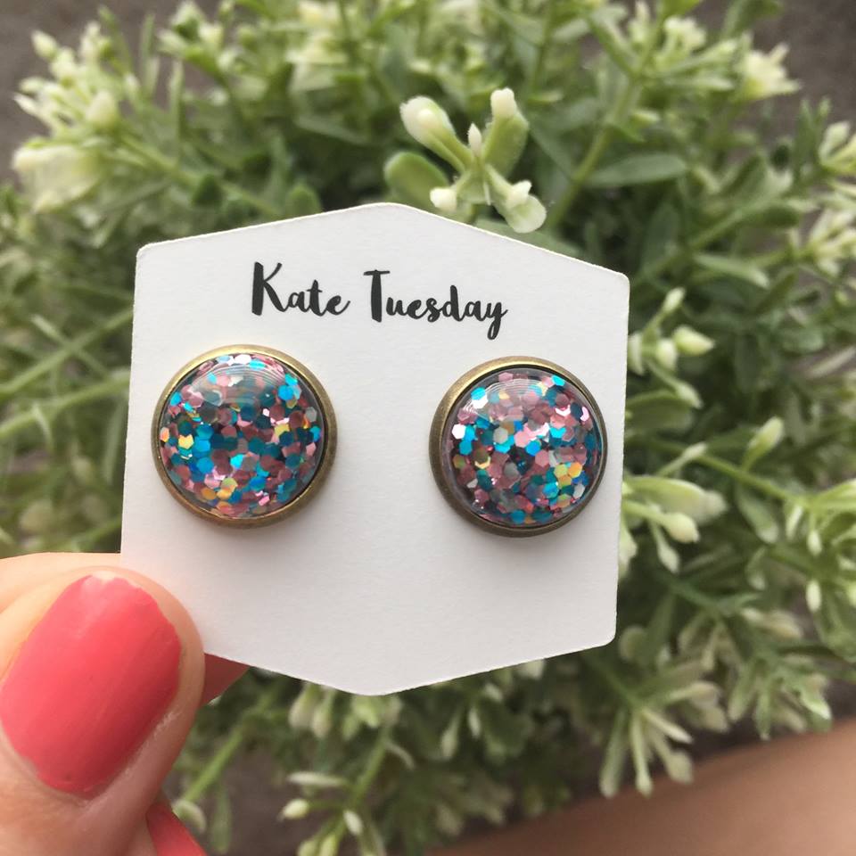pink blue glitter earrings
