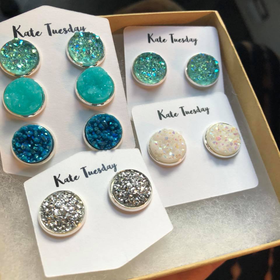 Turquoise Silver Druzy Earring Box