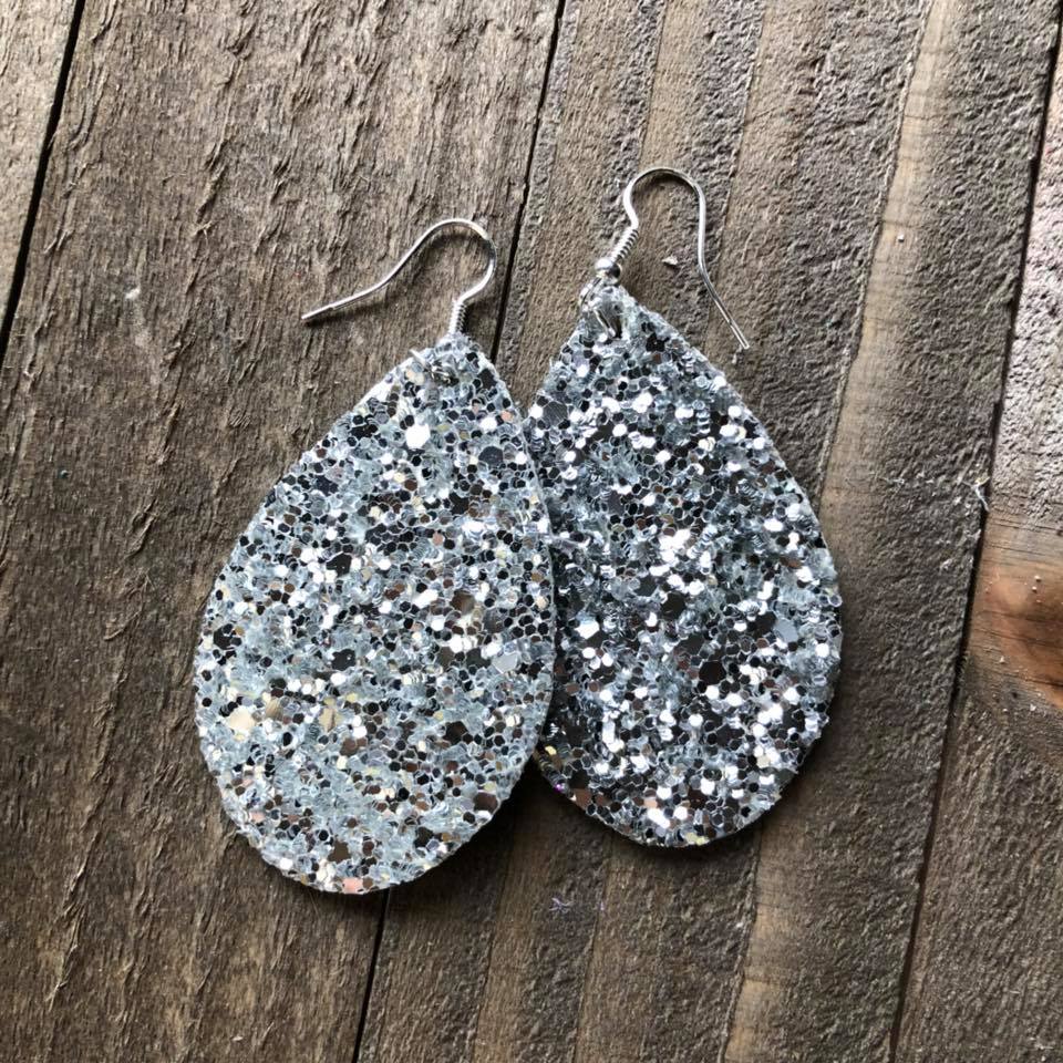 Silver Glitter Teardrop Earrings