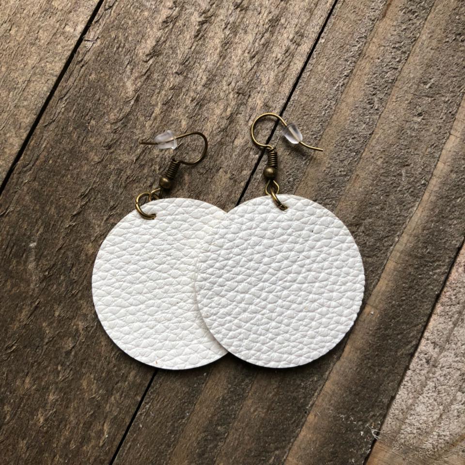 White Leather Round Earrings