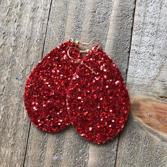 Red Glitter Teardrop Earrings