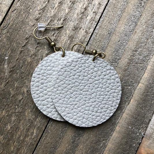 Matte Silver Leather Round Earrings