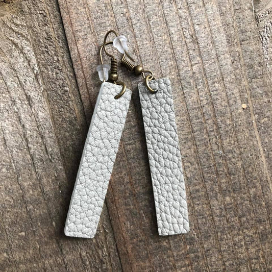 Grey Nude Hanging Bar Leather Earrings