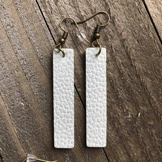 White Hanging Bar Leather Earrings