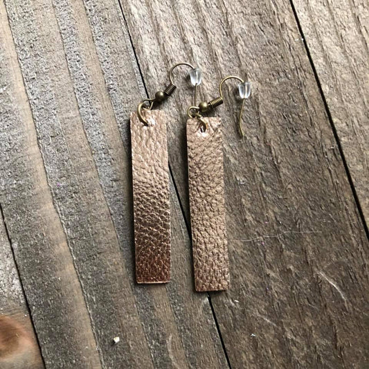 Rose Gold Hanging Bar Leather Earrings