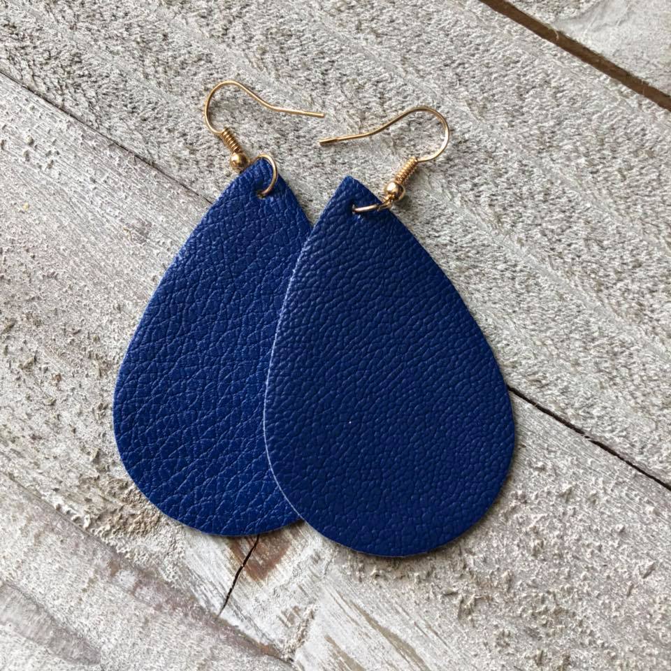 Blue Double Sided Leather Earrings