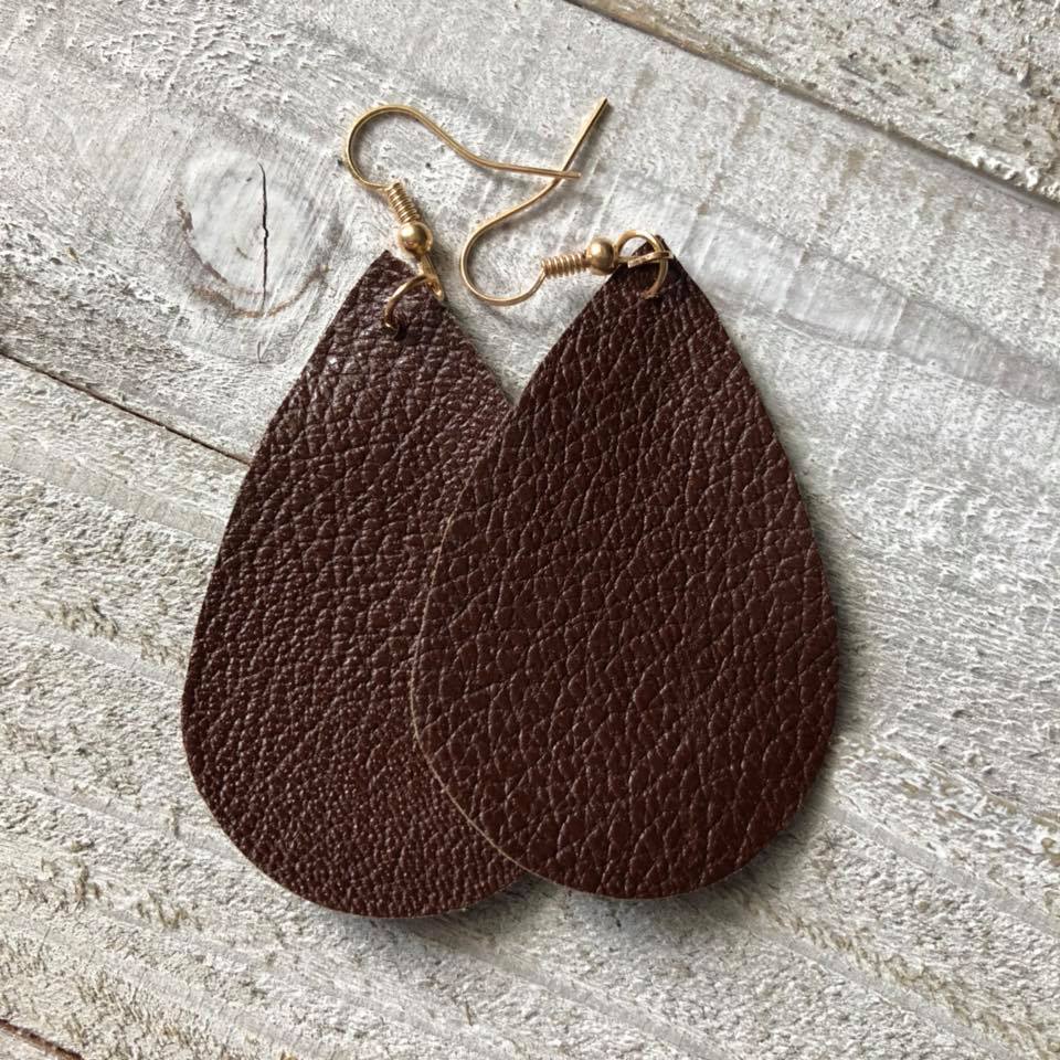 Brown Double Sided Leather Earrings
