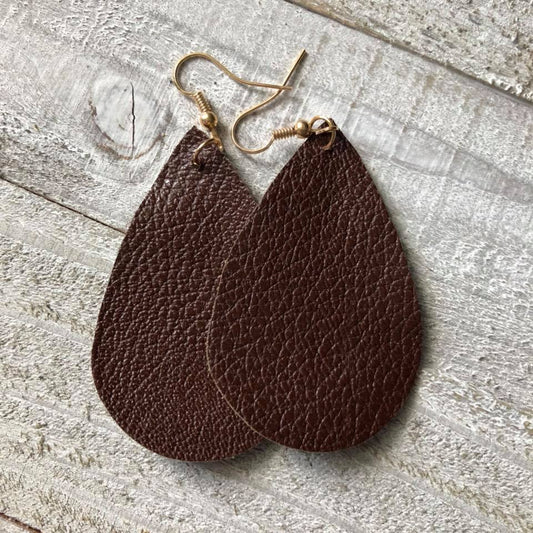 Brown Double Sided Leather Earrings