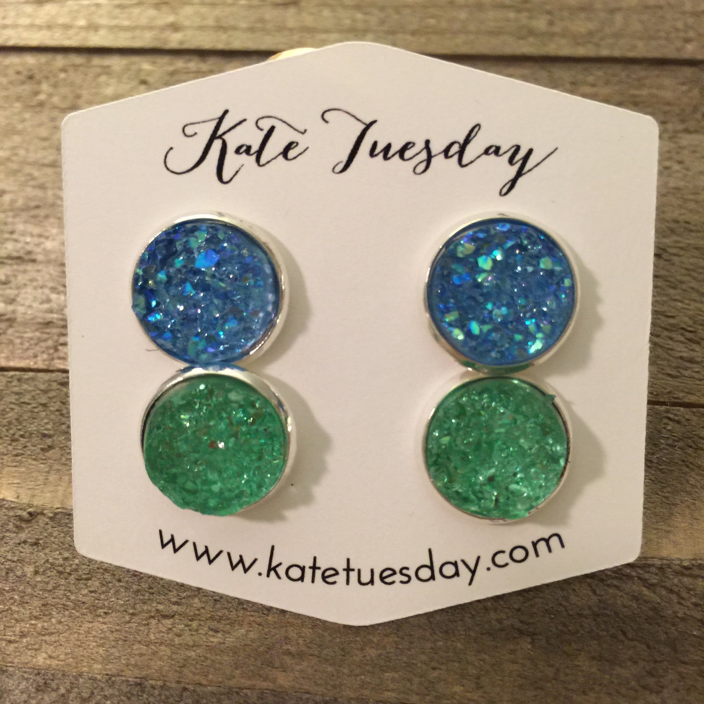 Green + Blue Set of 12mm Druzy Earrings