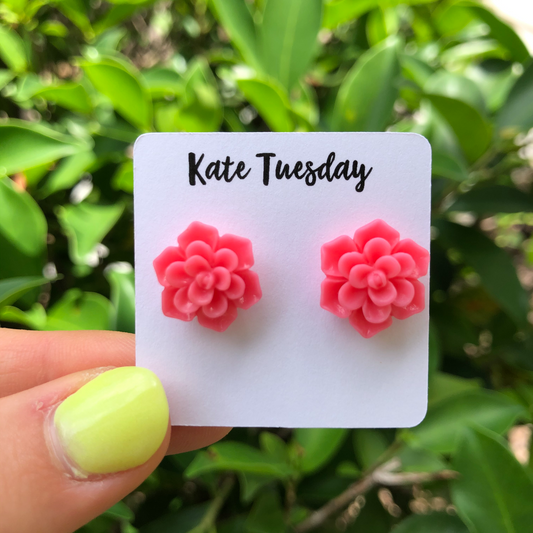 Succulent Flower Stud Earrings - Pink