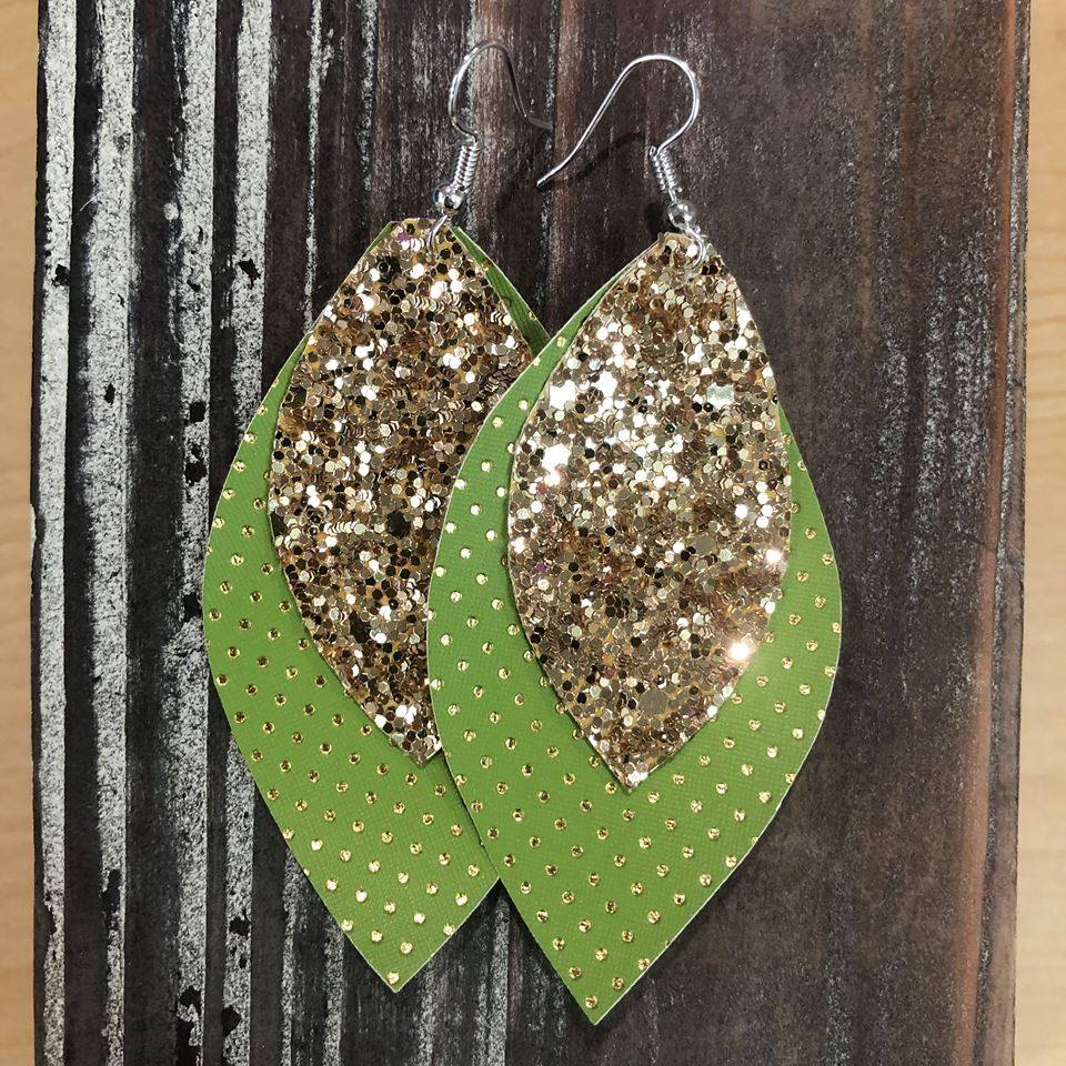 Lime Green Glitter Hang Leather Earrings