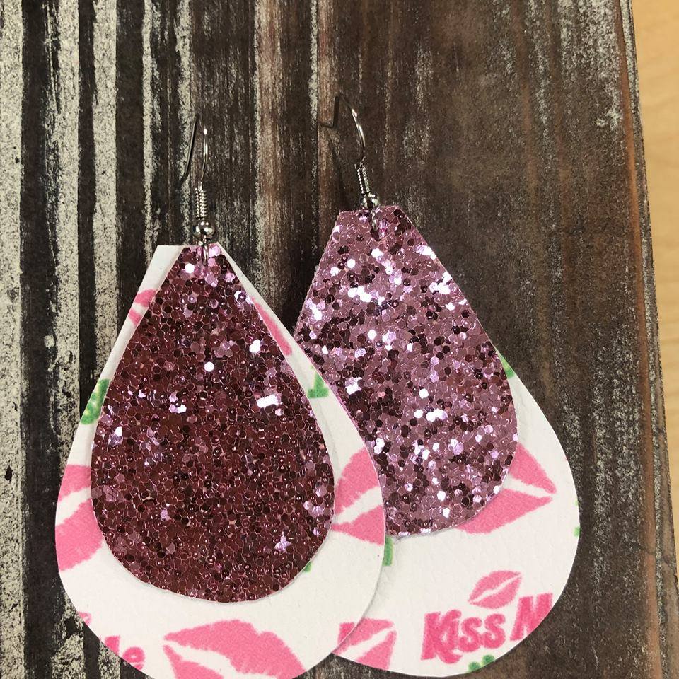 Kiss Me Pink Hang Leather Earrings