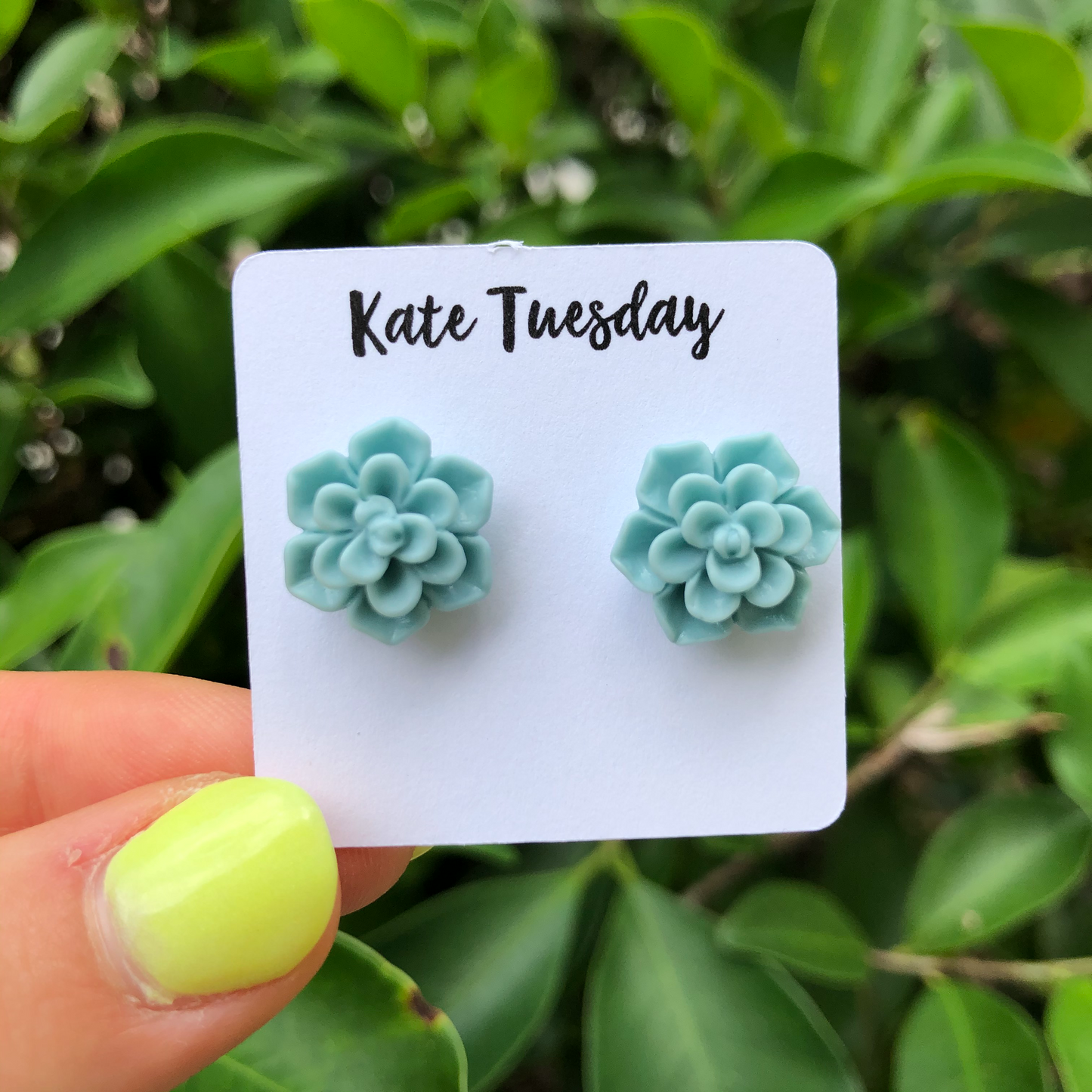 Succulent Flower Stud Earrings - Teal