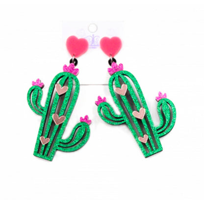 Glittery Cactus Earrings Pink and Green
