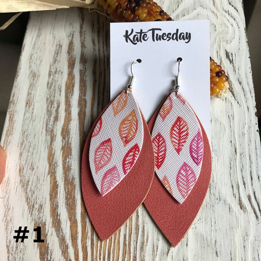 Thanksgiving Double Leaf Faux Leather Earrings
