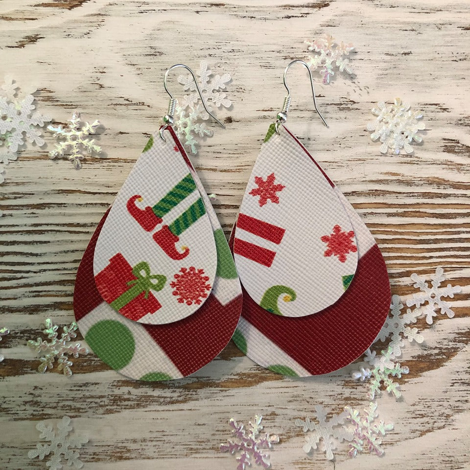 Holiday Two Layer Santa Red Elf Earrings