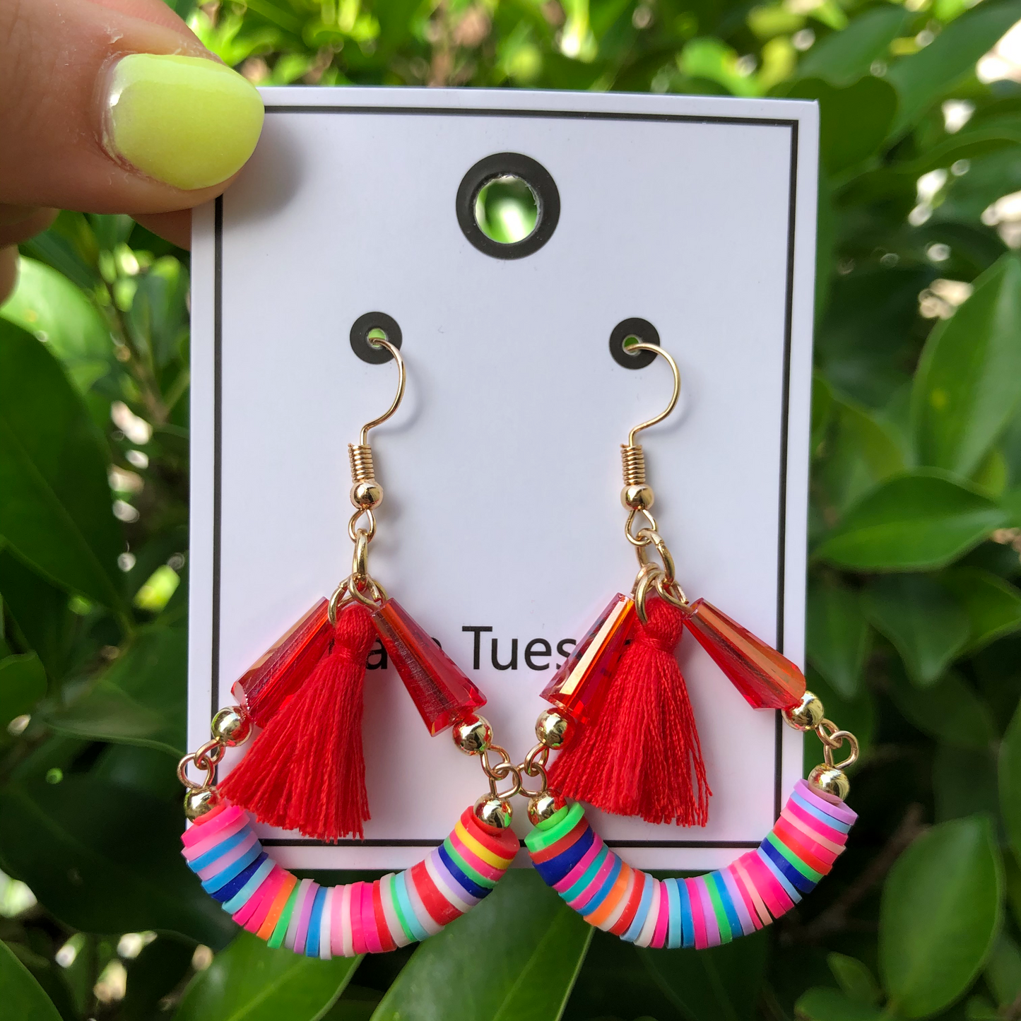 Funfetti Tassel Hang Earrings - Red
