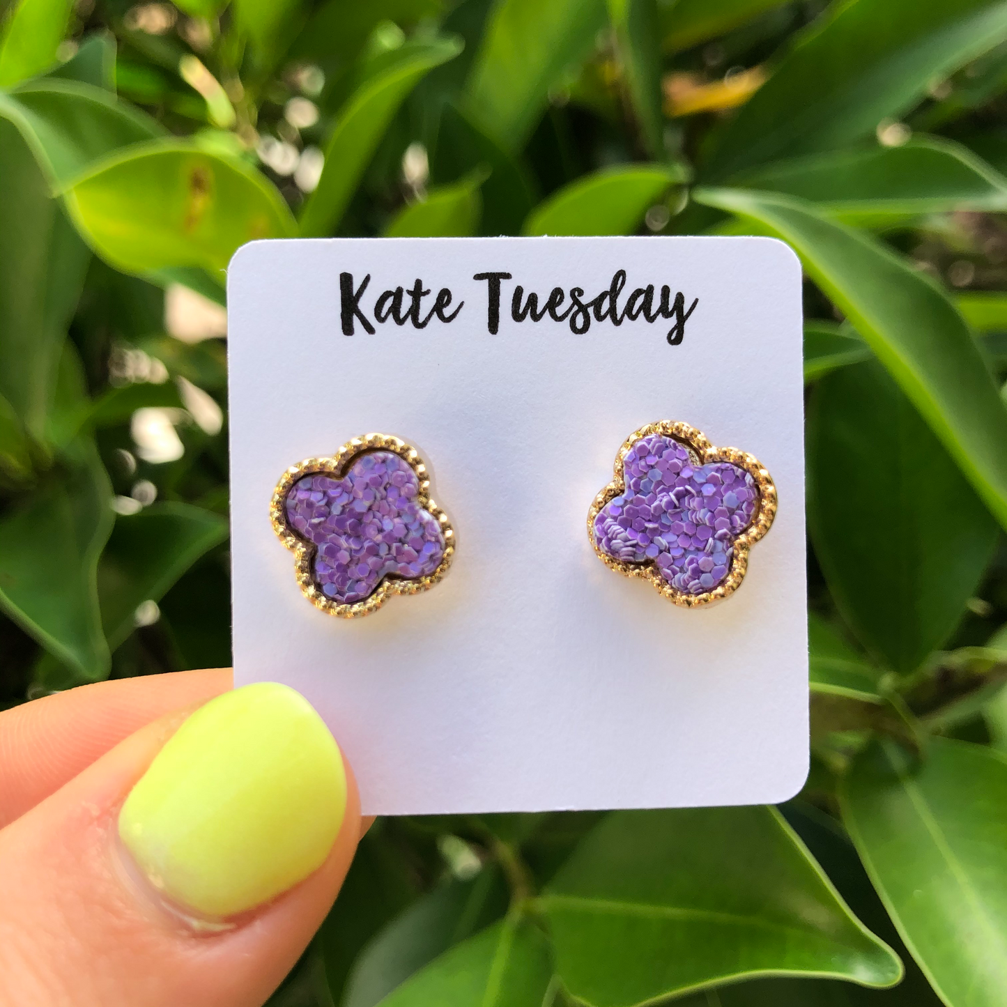 Glitter Blossom Stud Earrings - Bright Purple