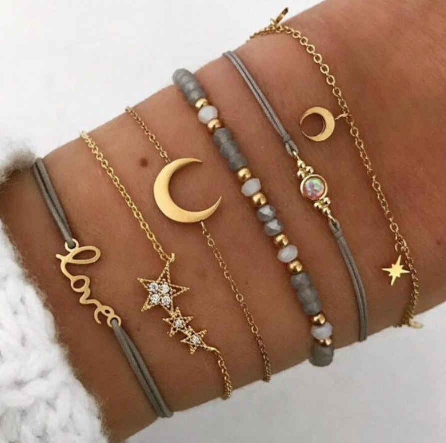 Grey Moon Star Love Shimmery Bracelet