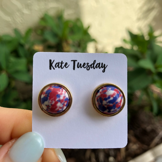 Red White Blue 12 mm Abstract Earrings